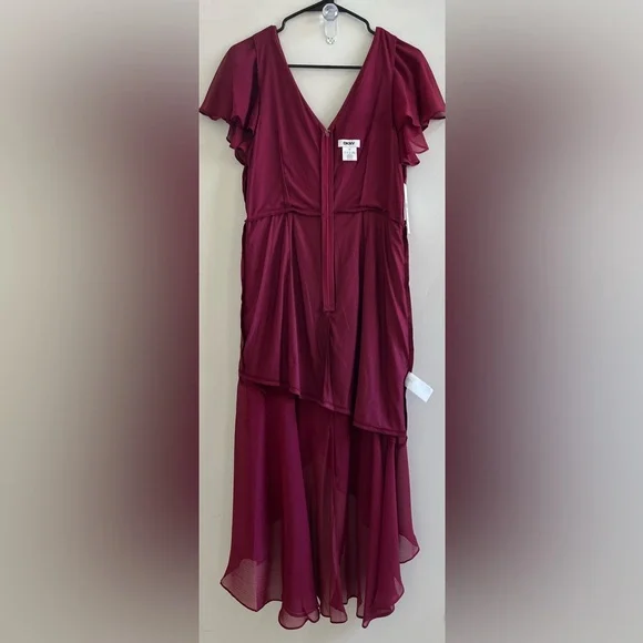 DKNY V-Neck Ruffled High-Low Hem burgundy dress size:6 - Picture 3 of 16
